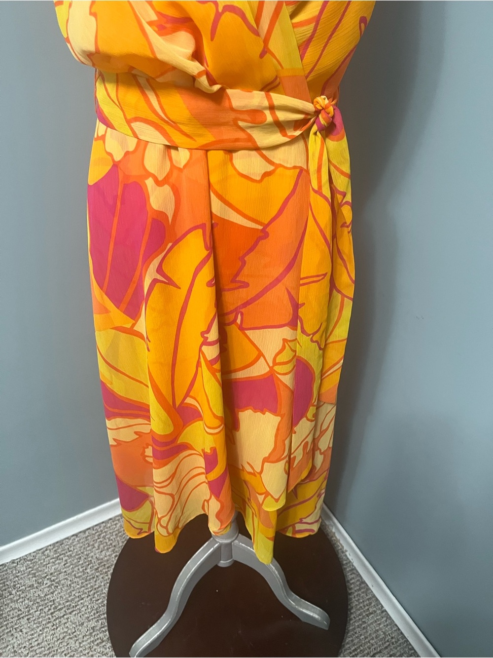 JOSEPH RIBKOFF tropical print wrap chiffon dress women’s size 14 - Picture 5 of 9